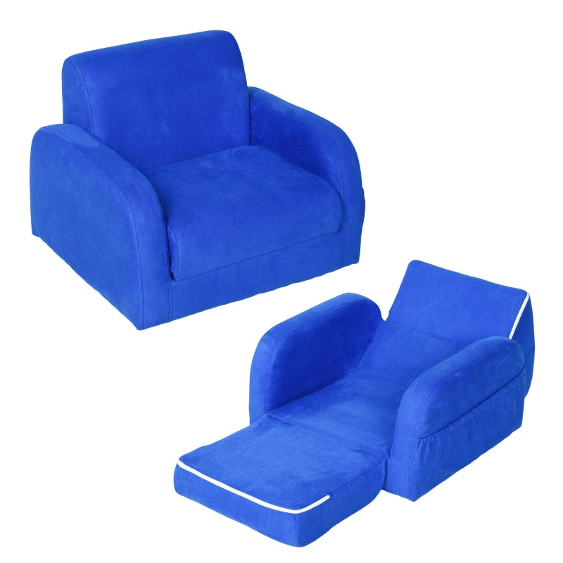 2 In 1 Kids Armchair Sofa Bed Fold Out Padded Wood Frame, Blue