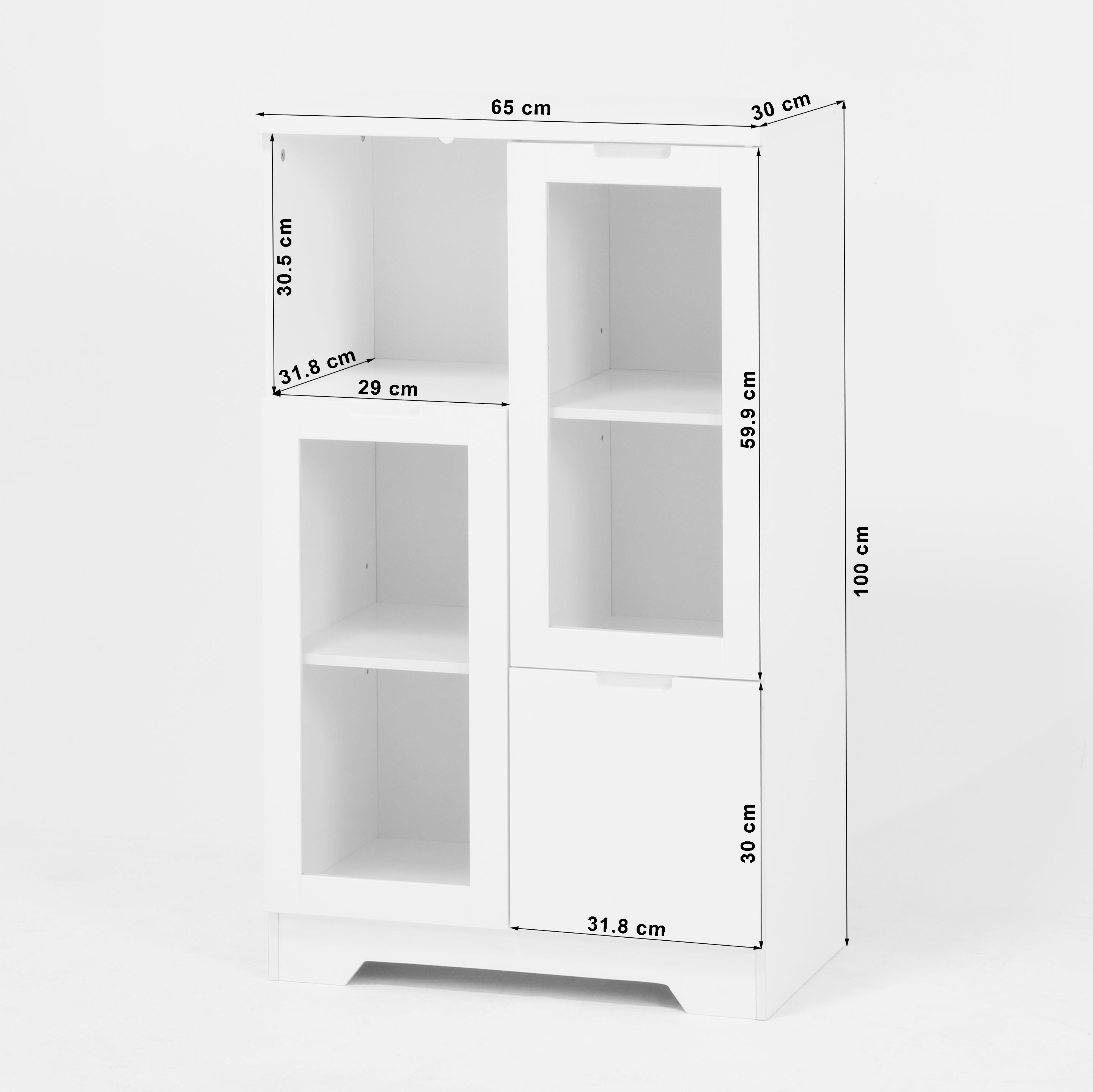 MDF Storage Cabinet with Glass Doors and Drawer, White