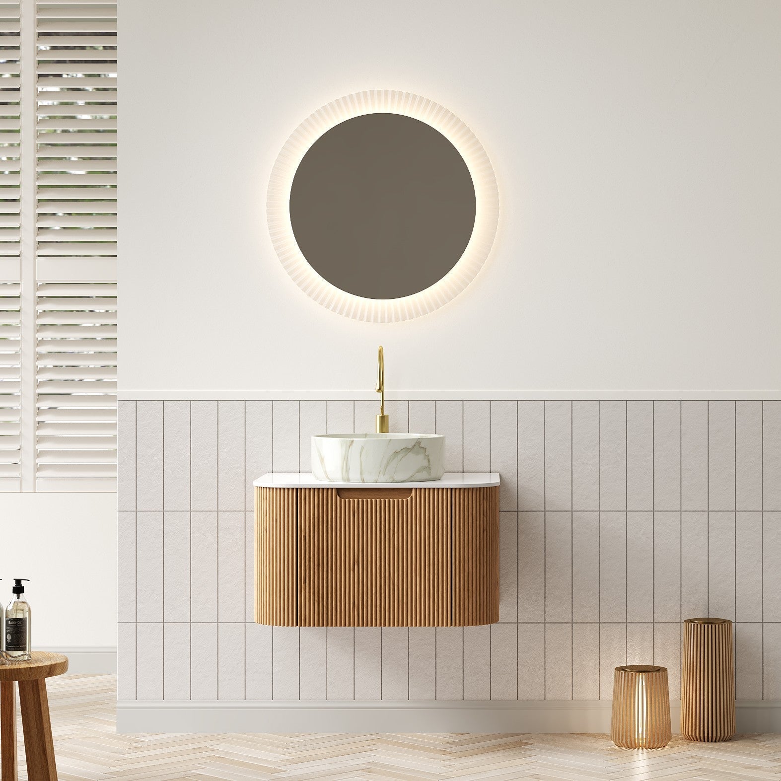 DINA 61cm Wall-Mounted Bathroom Vanity Unit with Ceramic Basin, Plywood, Natural Wood
