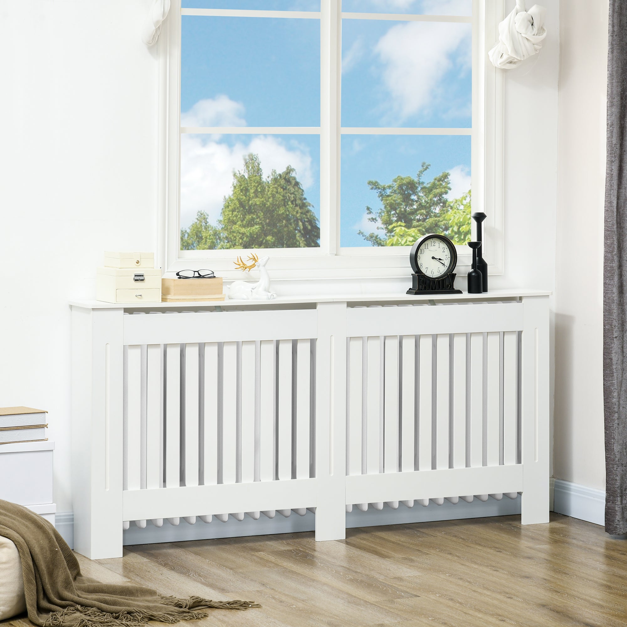 Slatted Radiator Cover Cabinet Lined Grill White MDF