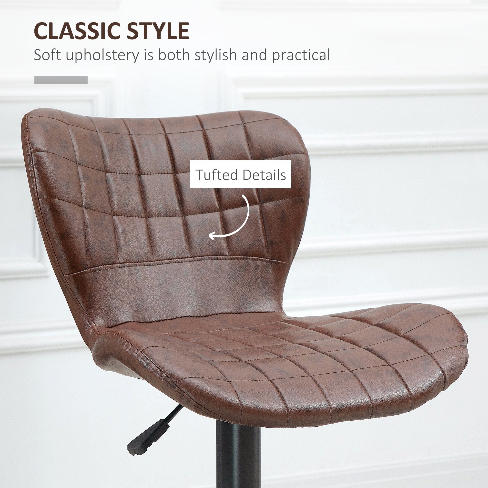 Bar Stools Set of 2, Adjustable Height Swivel Bar Chairs, PU Leather Brown