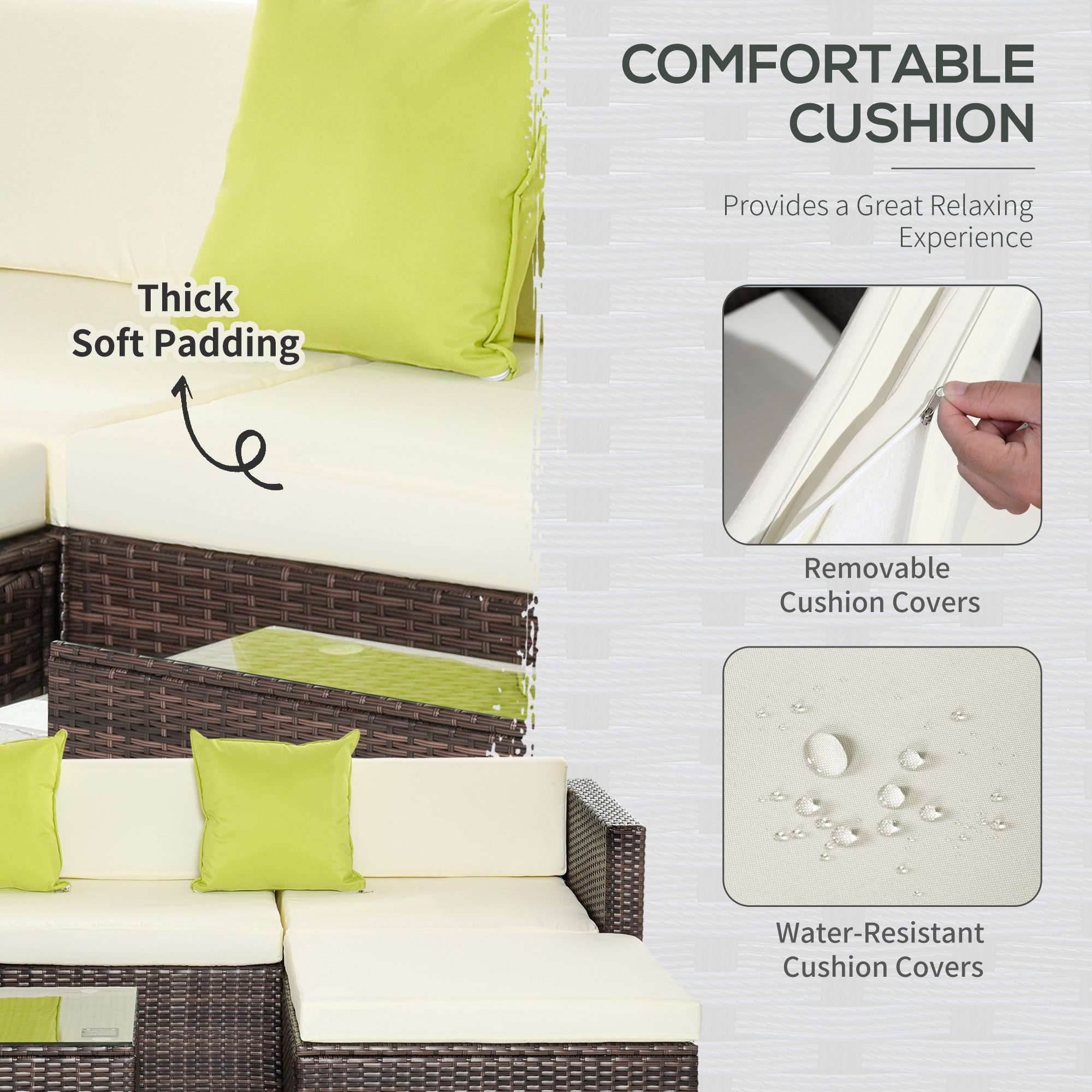 4-Seater Sofa Set Sectional Coffee Table Rattan Brown