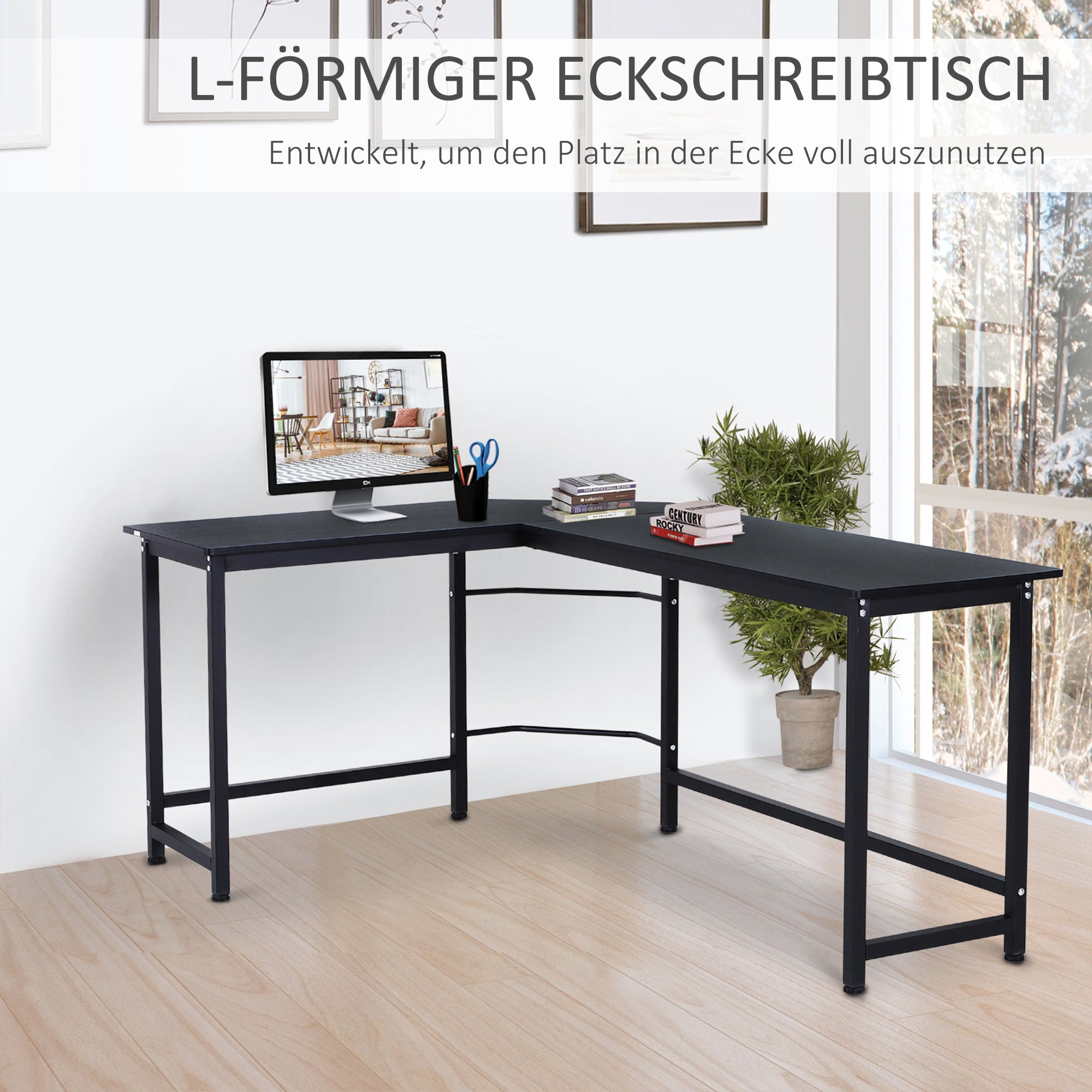 Vinsetto Corner Desk Height Adjustable, Metal Black