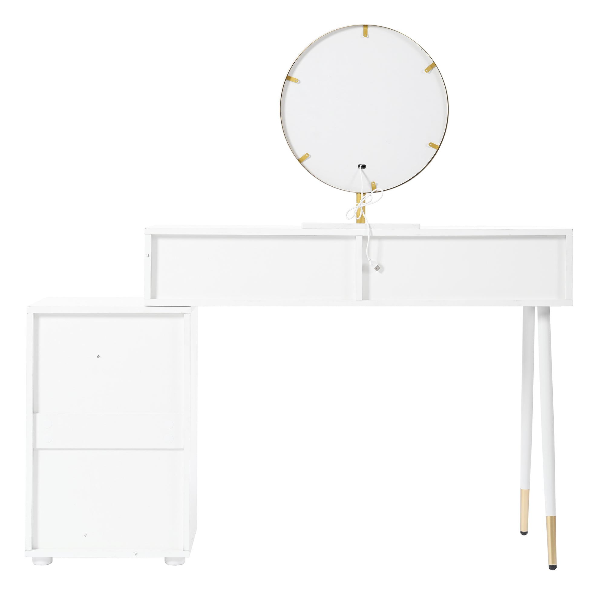 Dressing table with LED mirror and lighting, 5 spacious drawers, white