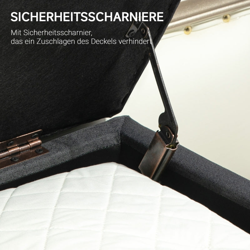 Upholstered Bench with Storage, Linen-Look Bed Bench, Dark Grey