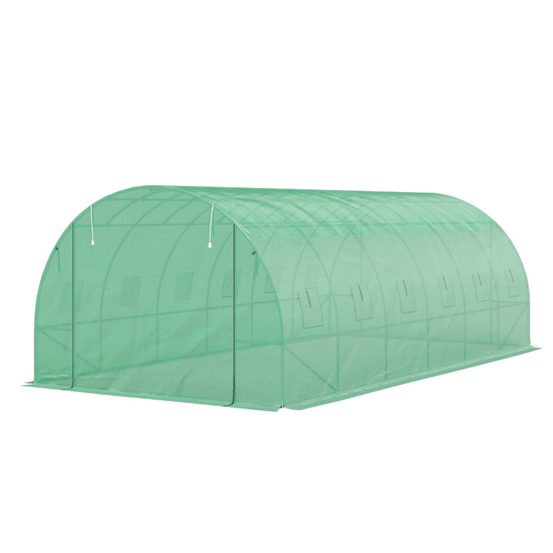 Polytunnel Greenhouse Walk-in Steel Frame Roll-up Doors - Green