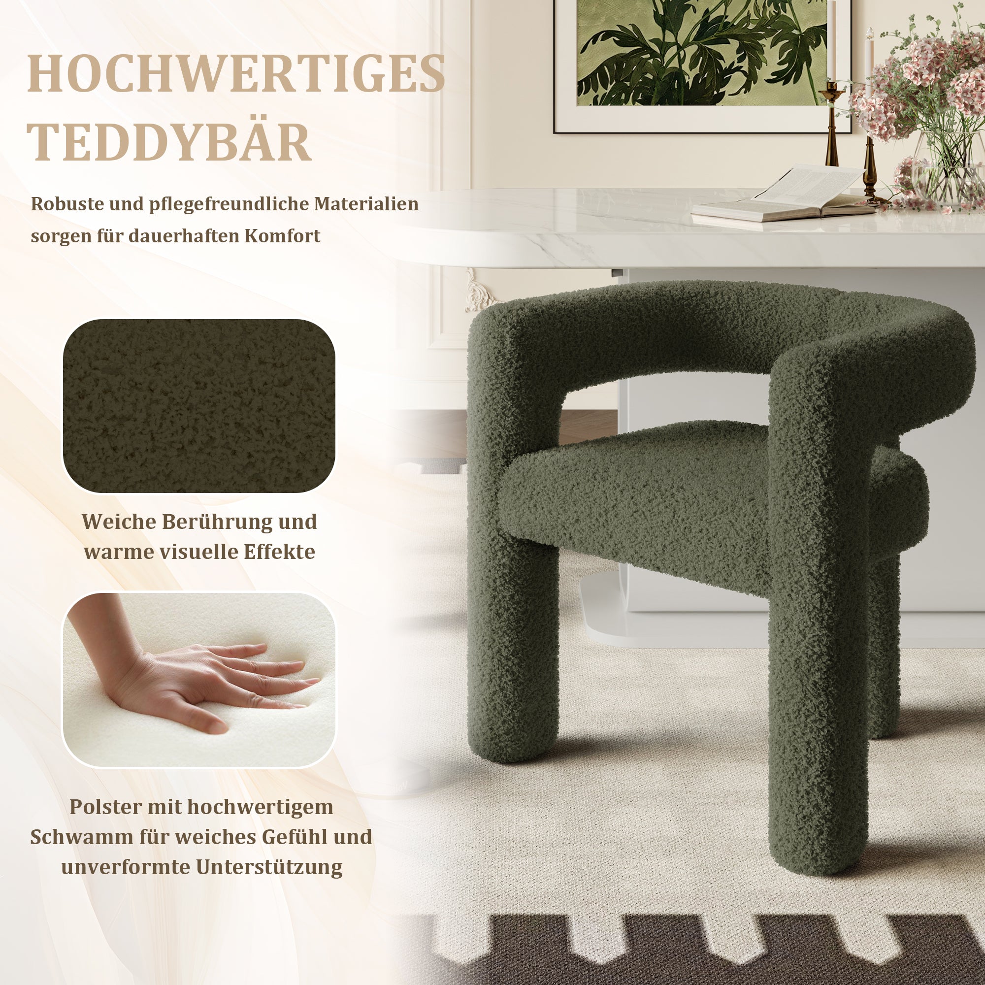 Ergonomic Armchair, Premium Teddy Pile, Modern All-rounder