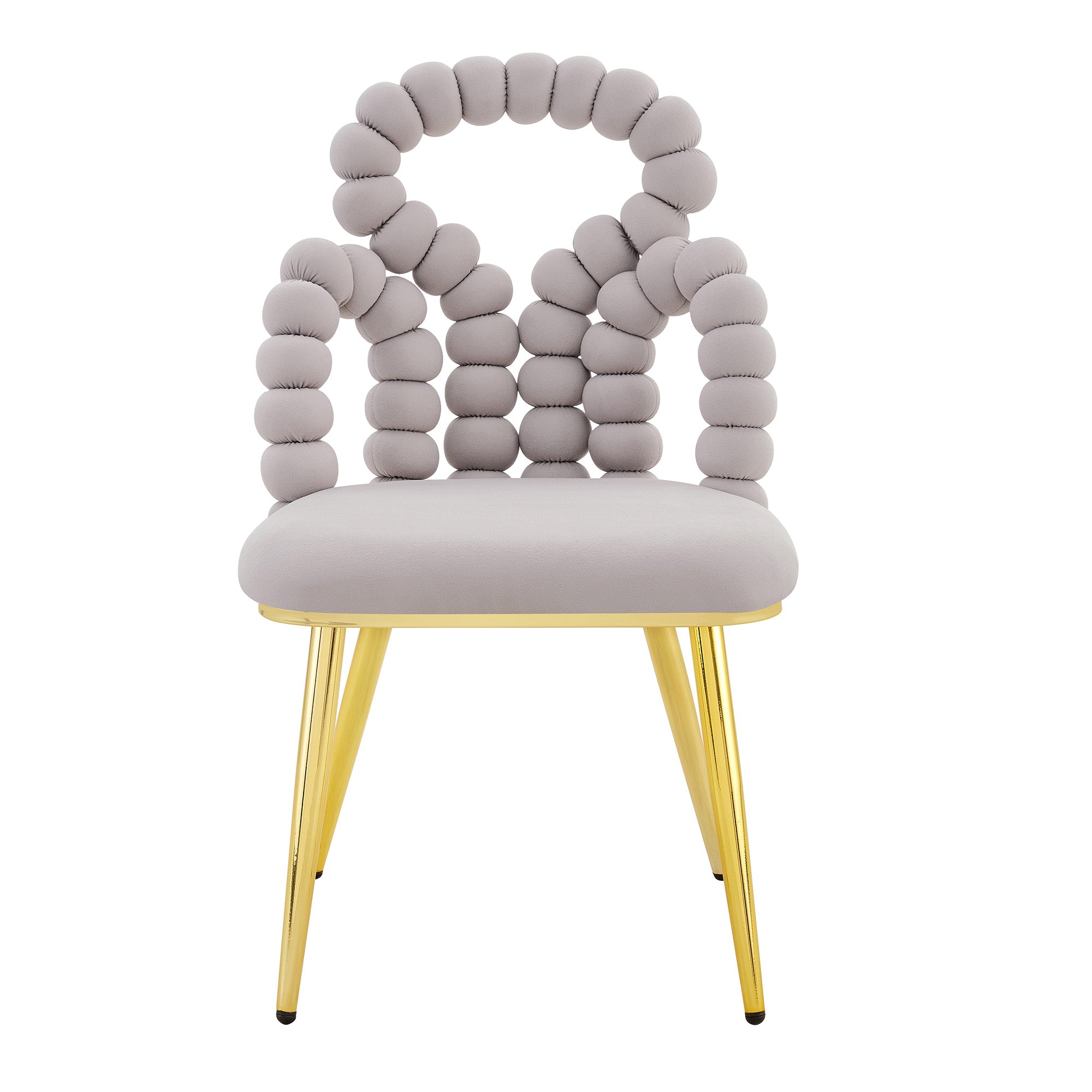 Dining Chairs, Set of 2 Ball Chain Backrests Sturdy Gold-Plated Metal Legs, Light Grey Velvet