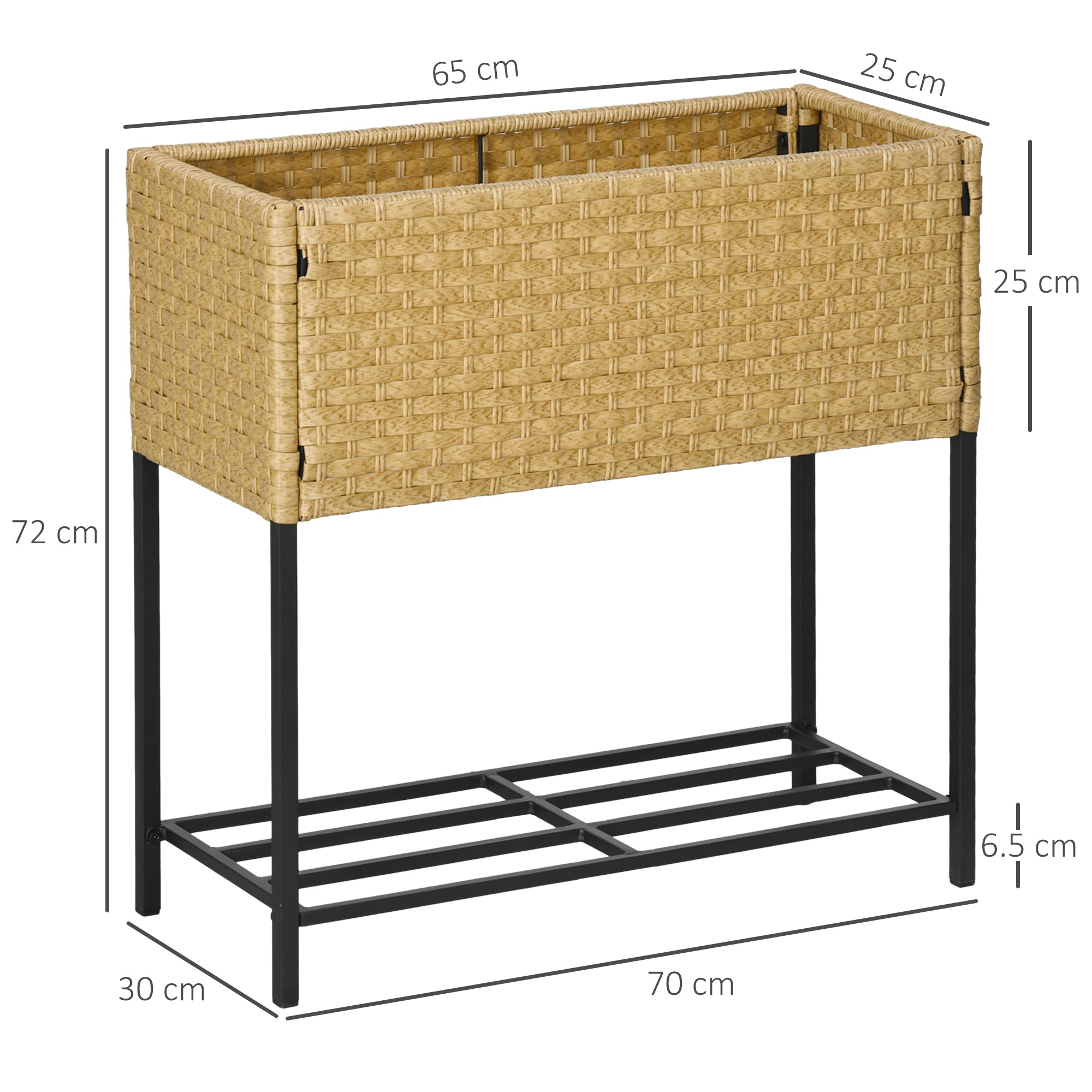 Raised Bed Flower Box, with Feet & Shelf, 70x30x72 cm, Poly Rattan, Sand-Colored