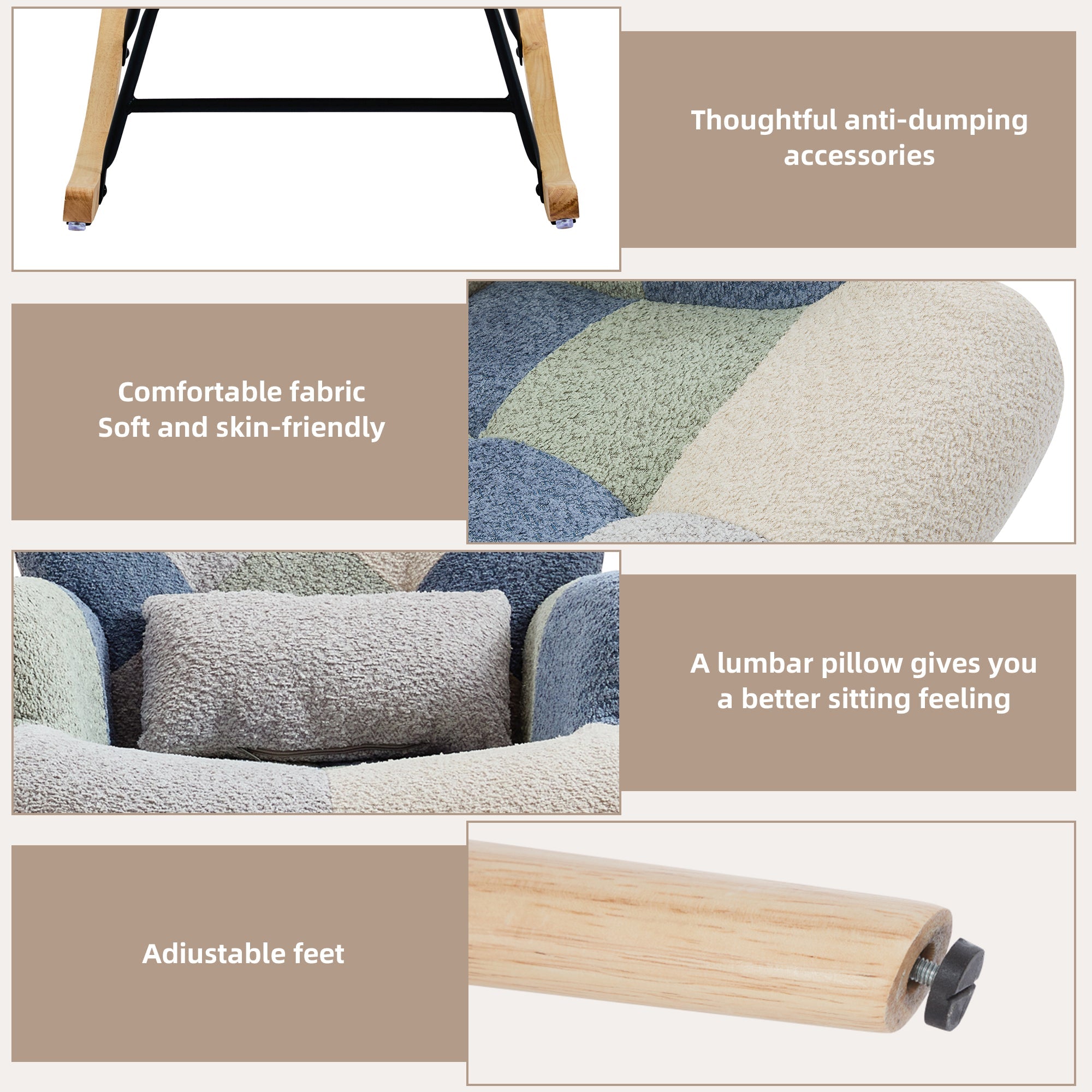 Tteddy Rocking Chair Relaxing Recliner Chair with Solid Wood Legs