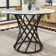 Round Dining Table 80cm for 4 Marbled MDF Top Black Metal Legs