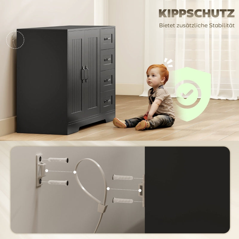 Sideboard Chest Modern Style 4 Drawers 1 Cabinet - Black