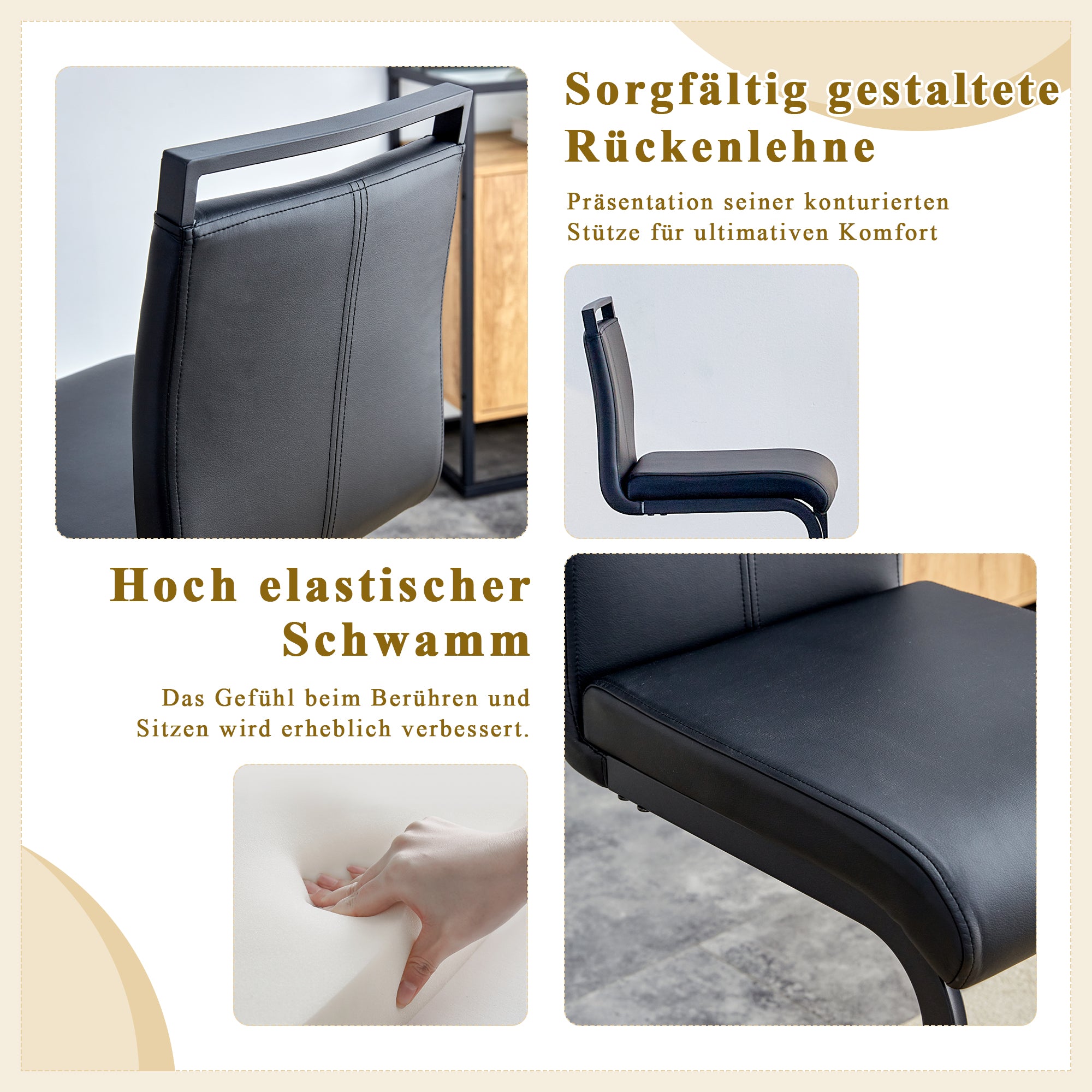 Nordic-Style Bar Stools, Set of 2, 96.5 cm Height, Black Faux Leather