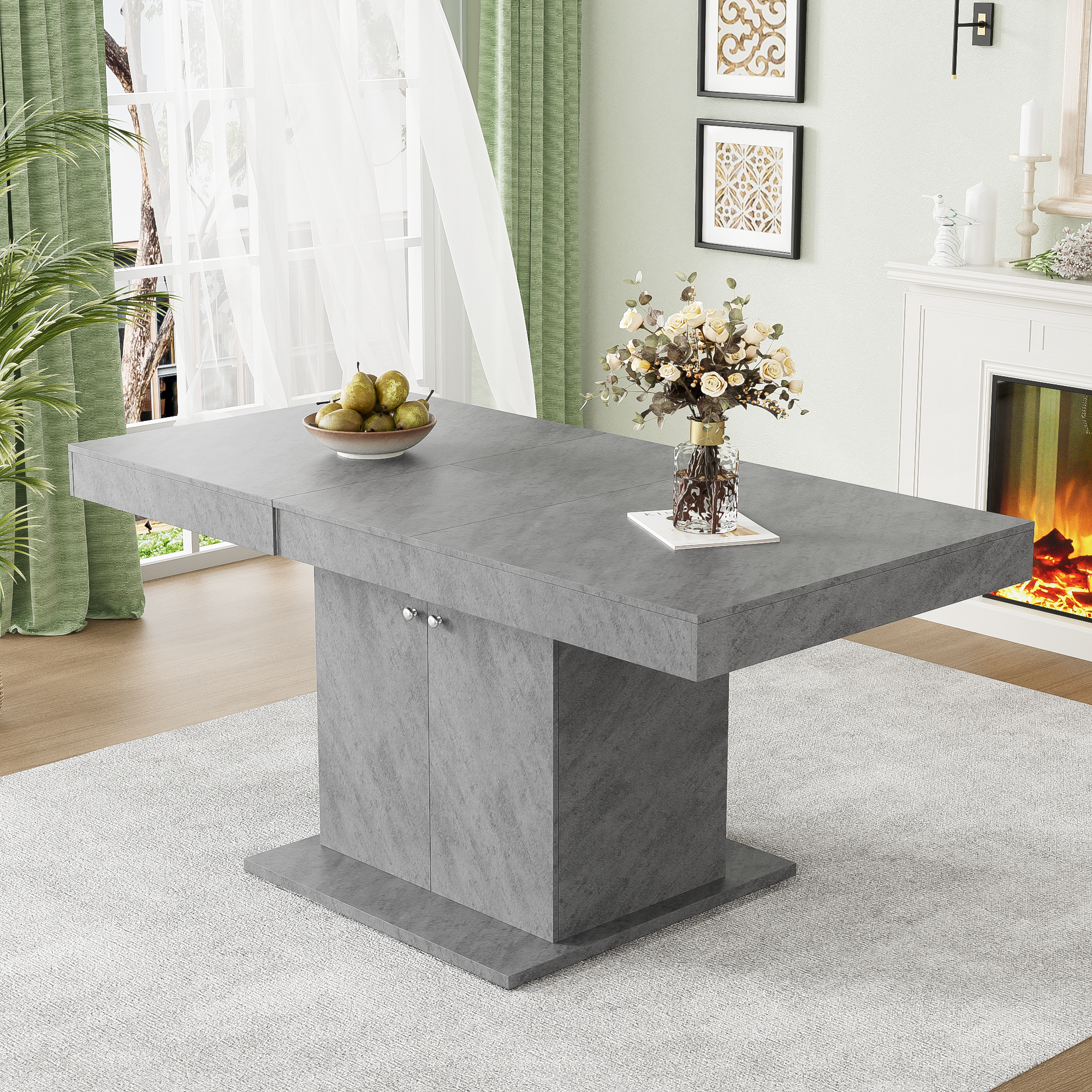 Extendable Dining Table Automatic Telescopic Storage 140/180x80cm - Concrete Look