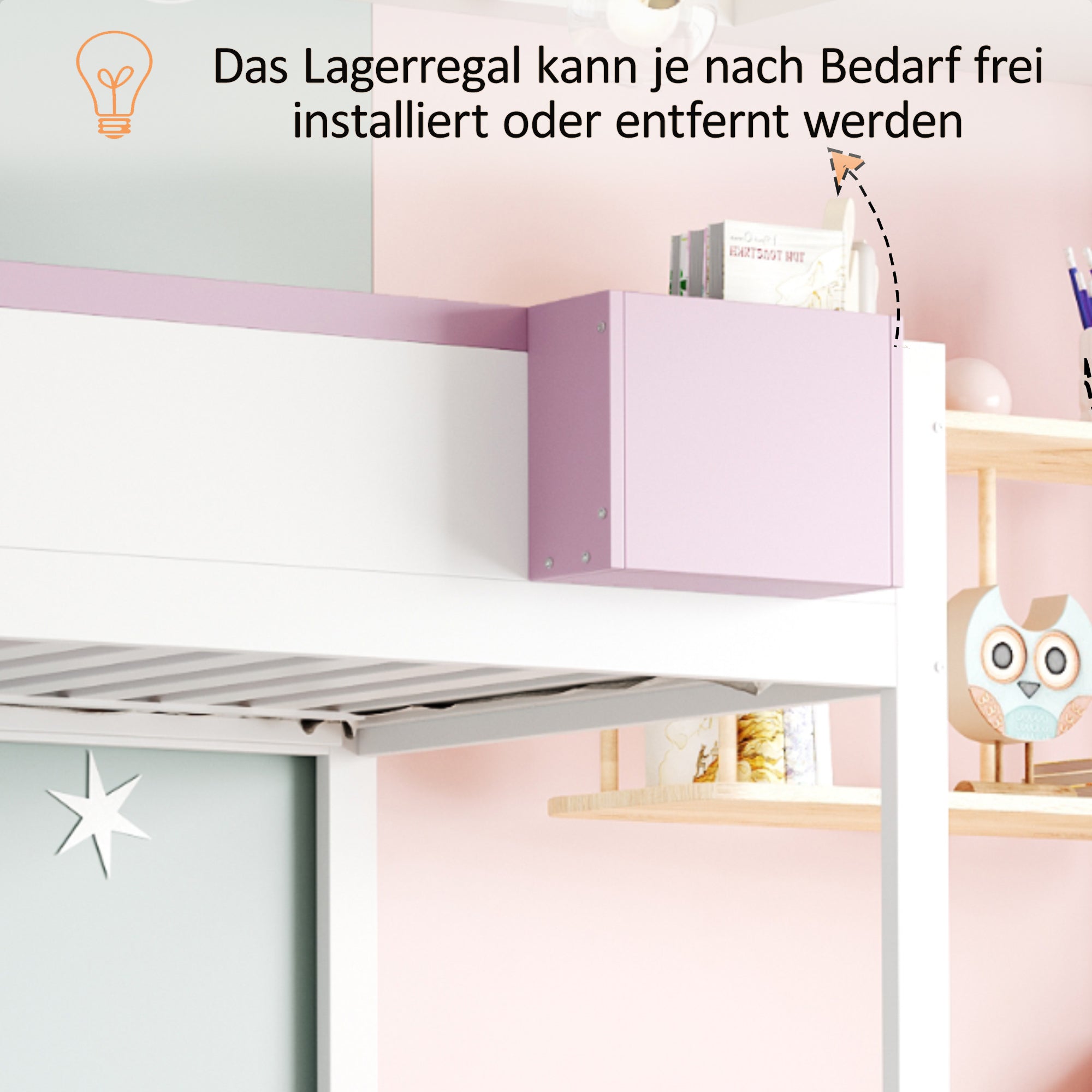 Children's Bunk Bed 90x200cm Rabbit & Carrot Motif Storage Ladder Drawers, White & Pink