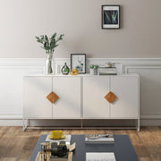 Sideboard, 4 Doors Double Storage Square Handle Design, Solid Wood