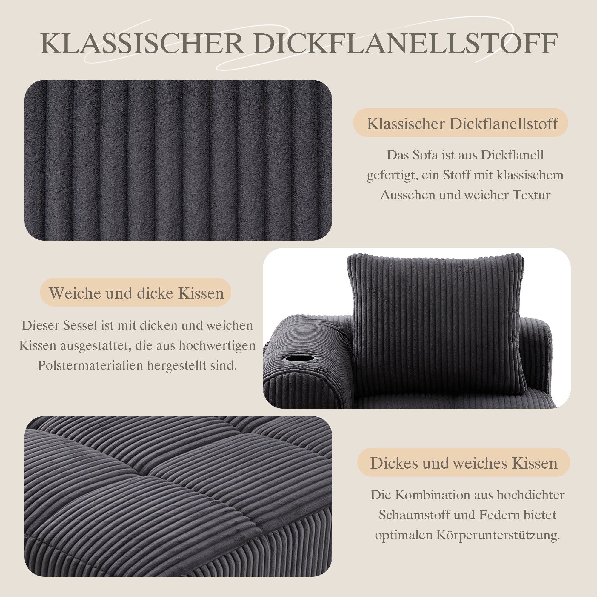 Cozy Recliner Sofa Side Pocket Drink Holder - Corduroy