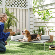 Outdoor Dog Bed, Raised with L-Shaped Cushion for Medium Dogs, Light Grey