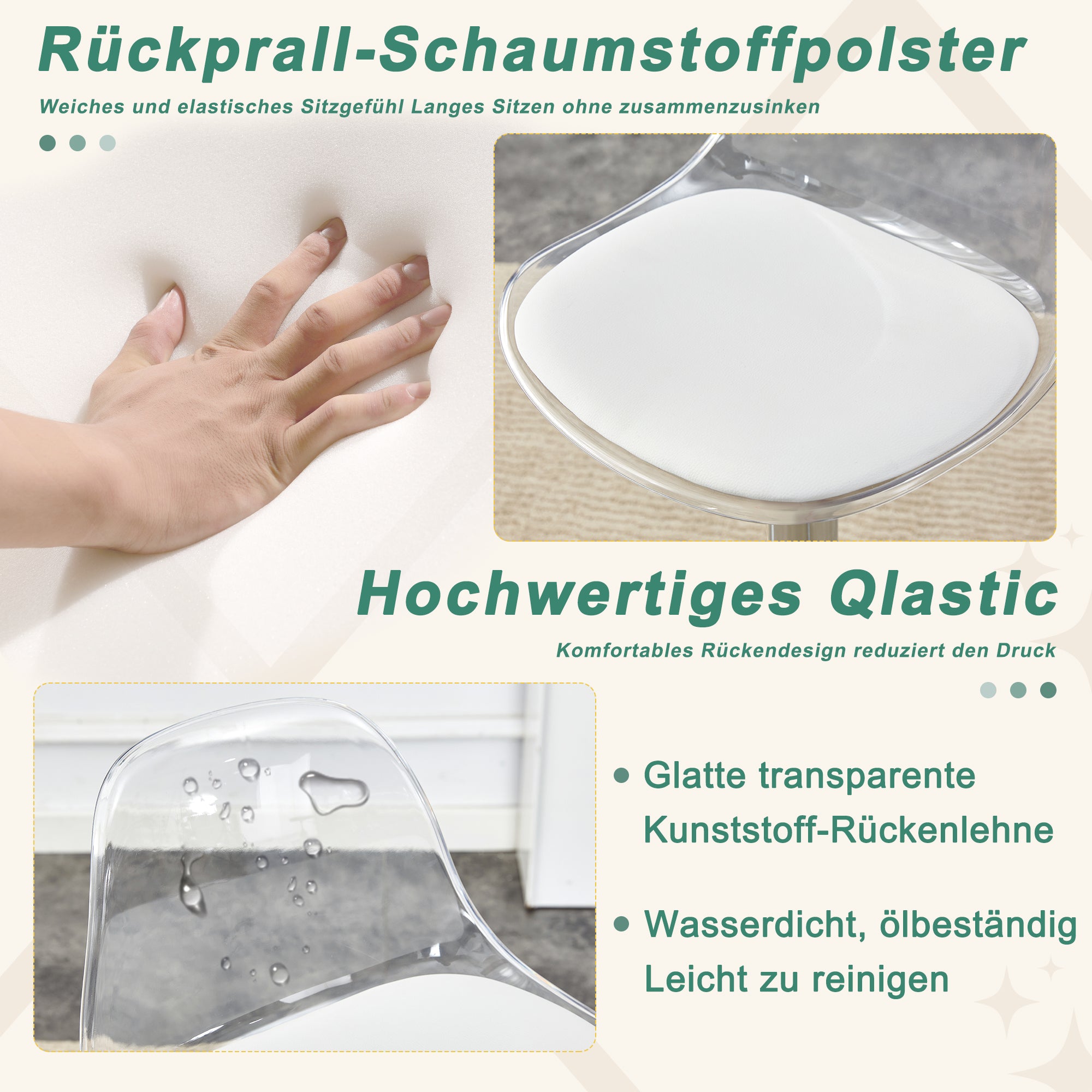 Adjustable Beam Chairs 2-Pack, Transparent Backrest, 360° Swivel, Silver Metal