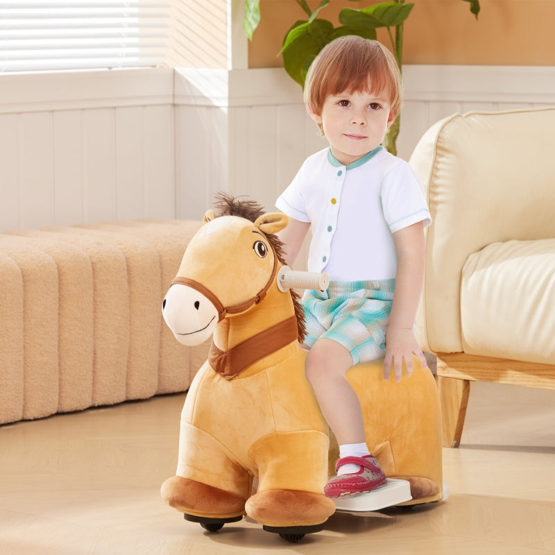 AIYAPLAY 6V Children's Electric Car Horse Shape with Music, Foot Pedal, Brown