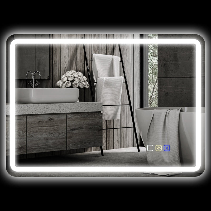 Bathroom Mirror with Lighting, LED, Bluetooth, Anti-Fog, Silver