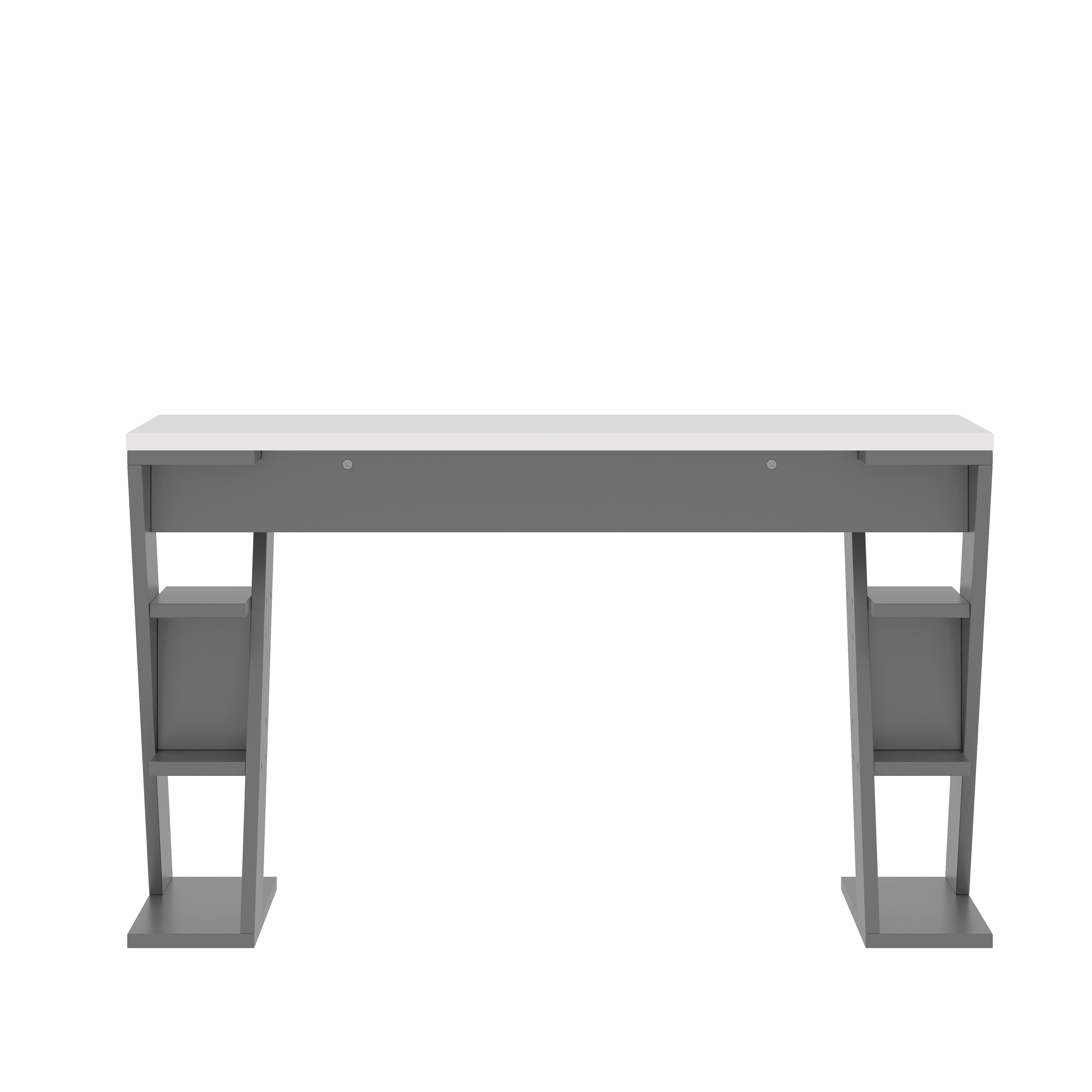 Simple Desk with X-Shaped Bracket and Storage Shelf, Grey and White