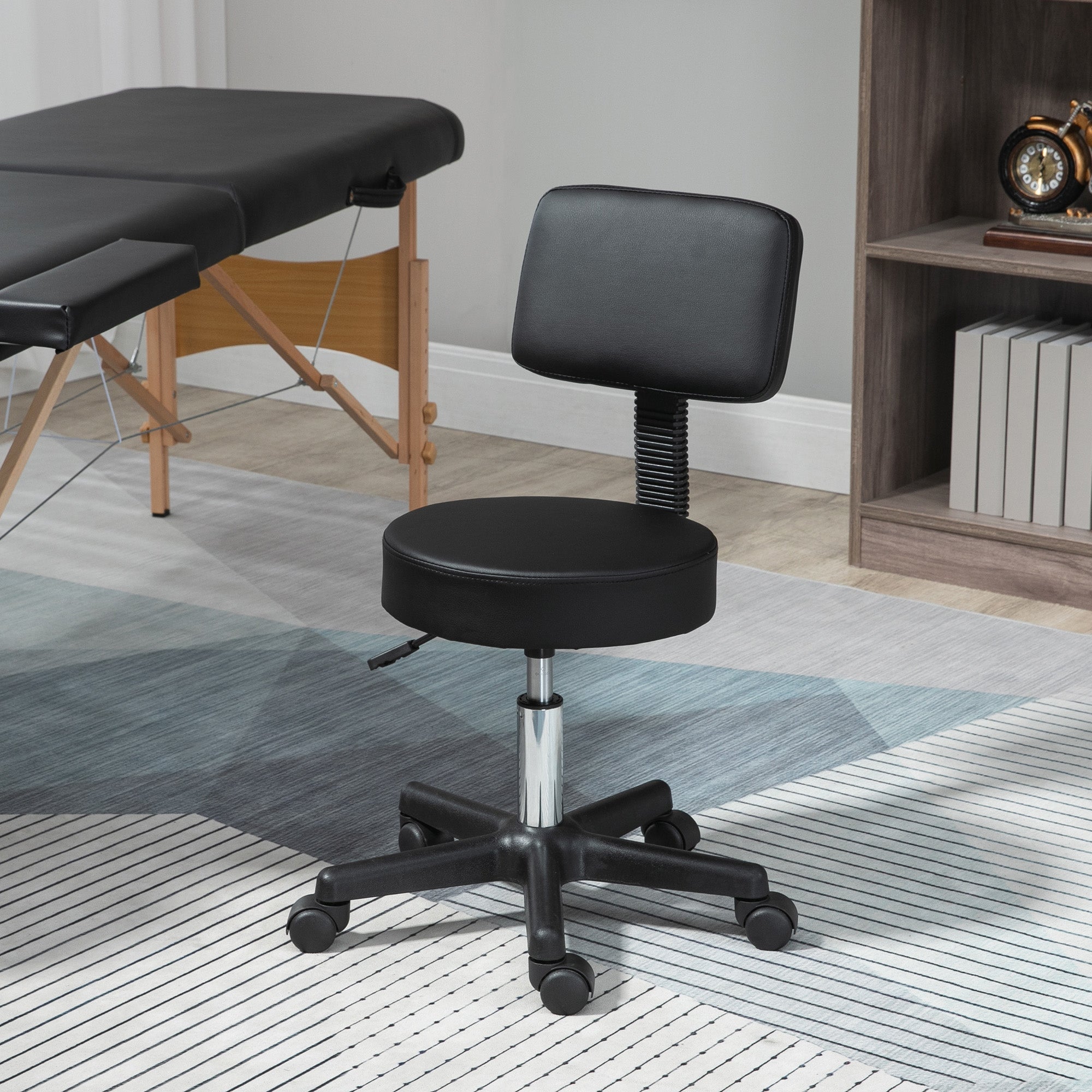 Swivel Salon Chair, Padded Adjustable Height 5 Wheels, Black