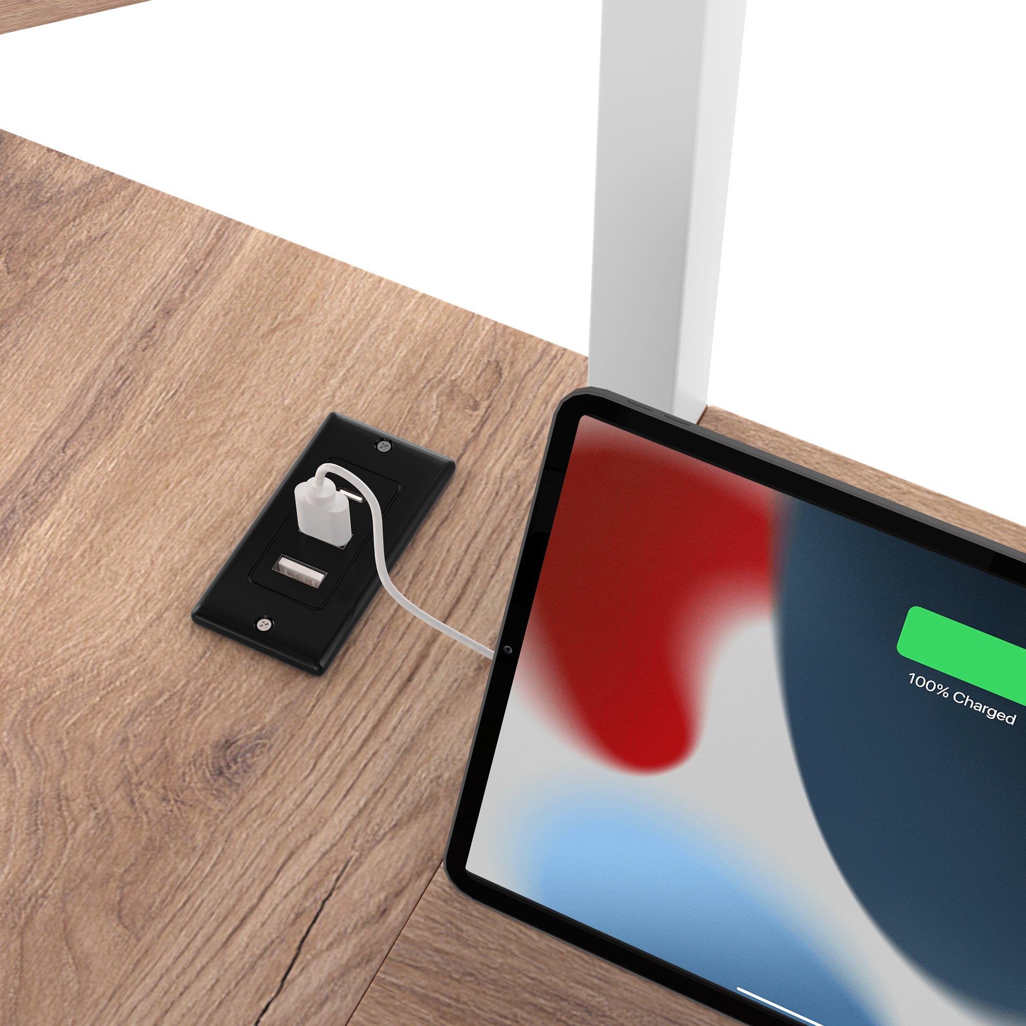 Loft Bed 140x200cm Desk Storage LED USB/Type-C Pegboard - White Iron Frame