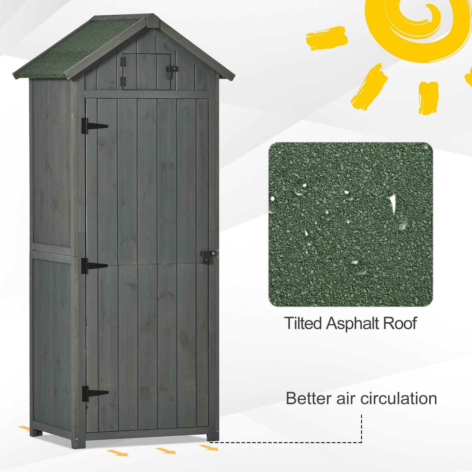 Wooden Garden Shed, Utility Outdoor Small Shed with Lockable Double Doors, Grey