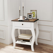 2pcs Bedside Tables French Style Drawer Open Shelf White