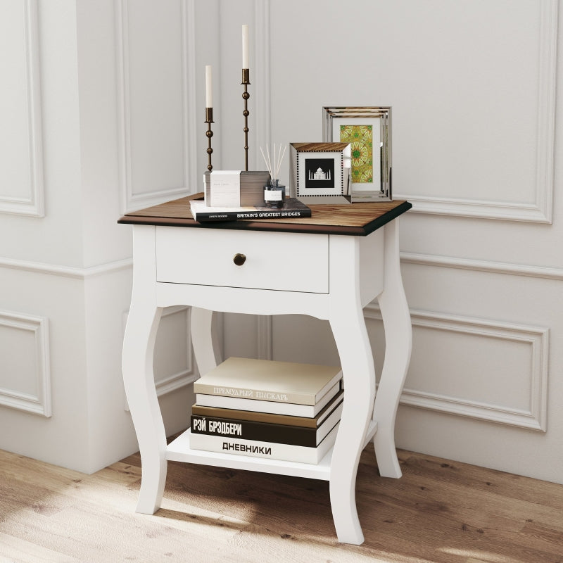 2pcs Bedside Tables French Style Drawer Open Shelf White