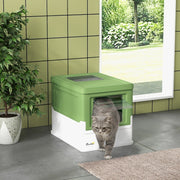Hooded Cat Litter Box, Portable, with Scoop, Front Entry - Light Green