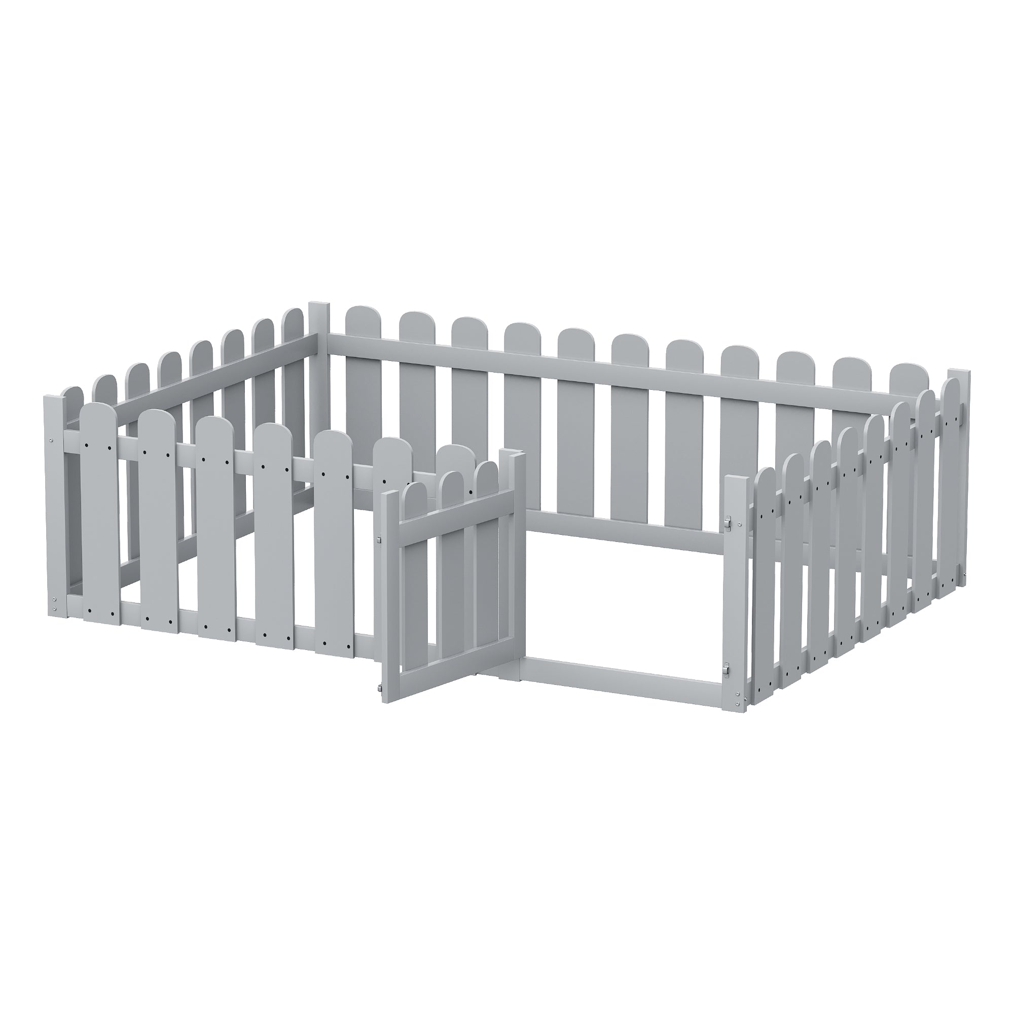 Children's bed 140x200cm wooden bed frame with border and door, grey