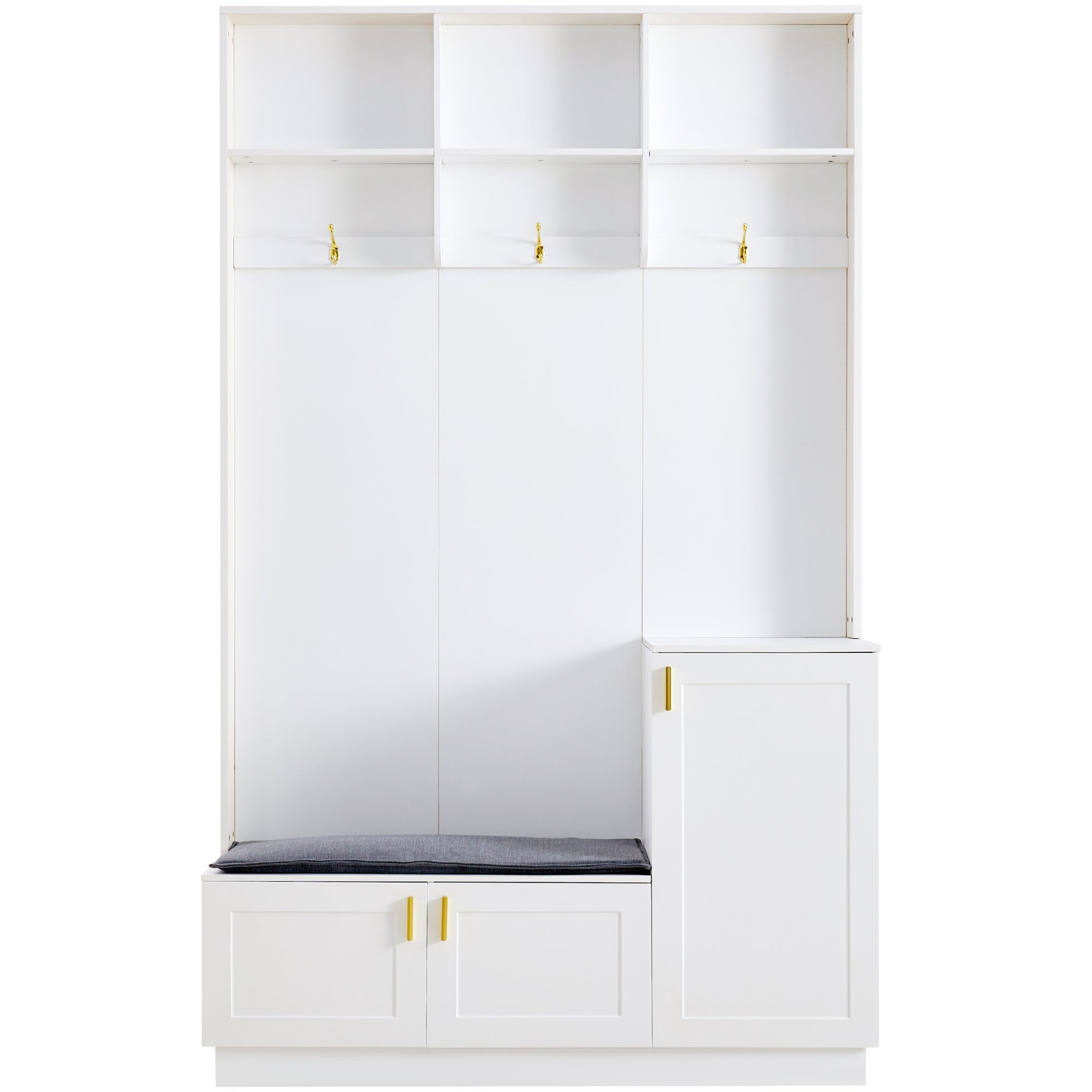 Wardrobe Set with Bench & Shoe Rack, Multifunctional Storage, White