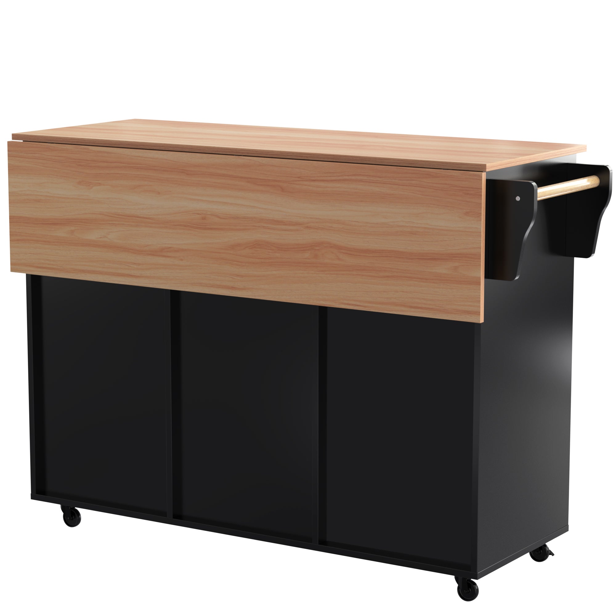 Dining Cart Sideboard 129cm Extendable Folding Top Storage Wheels - Black