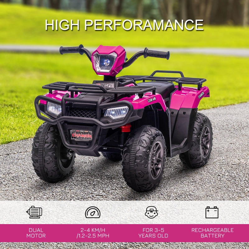 Kids Quad Bike, 12V Ride-On ATV with Music & LED Headlights - Pink