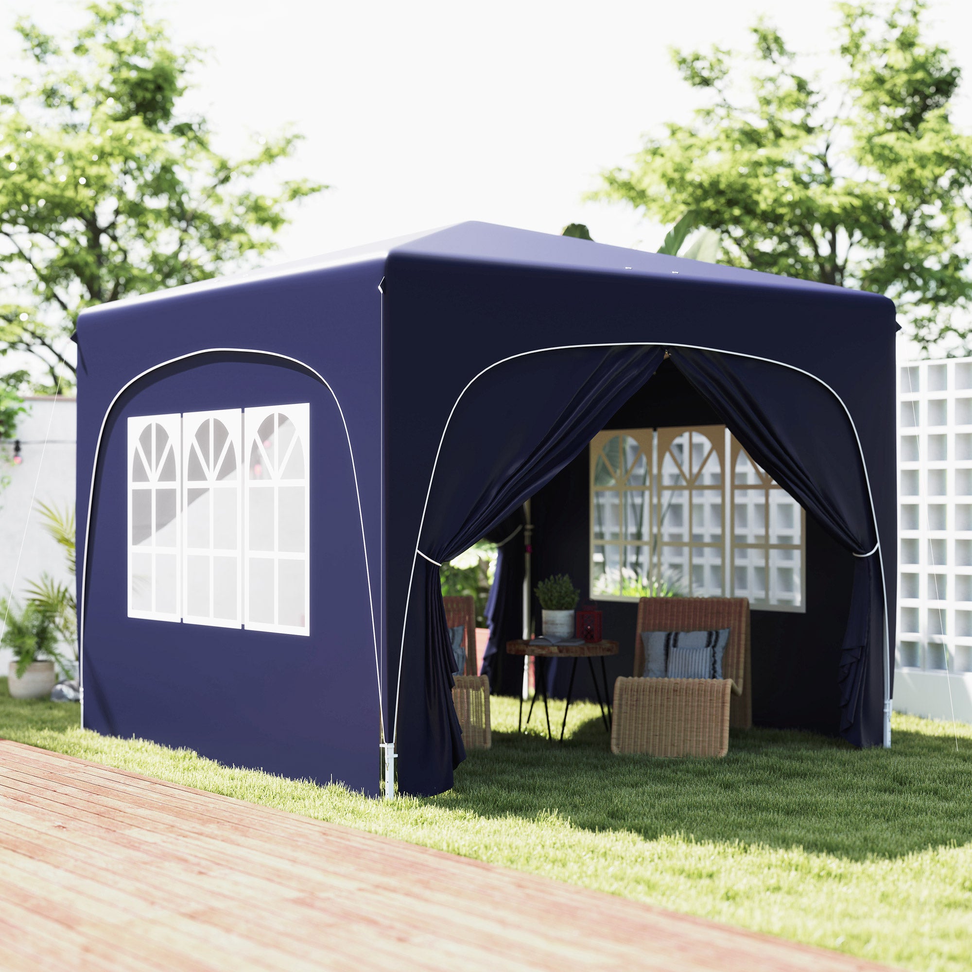3x3m Gazebo Pop-Up Folding, Water-Repellent, UV 50+, 4 Side Panels, Dark Blue