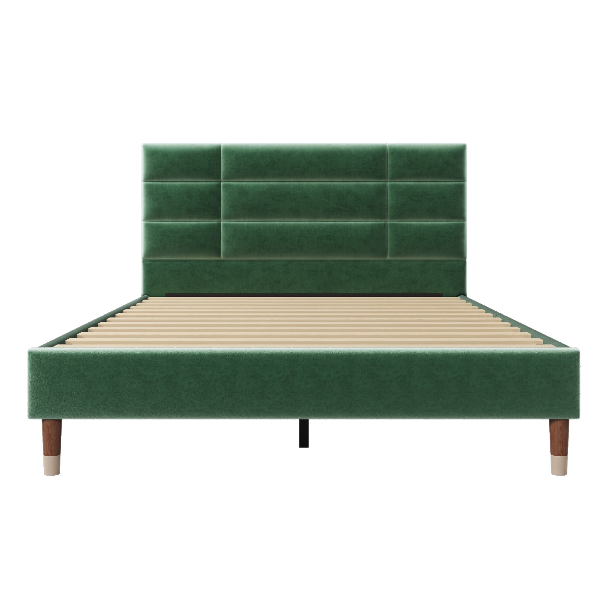 Upholstered bed, double bed with slatted frame 140x200cm, dark green velvet