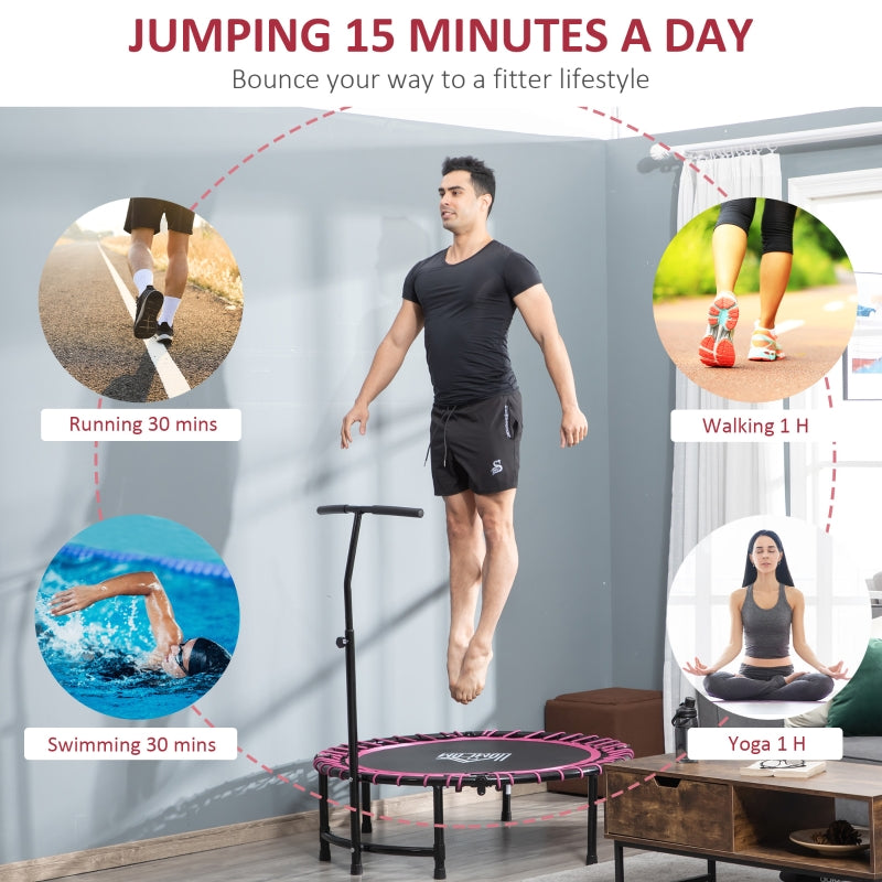 Mini Trampoline with Adjustable Handle, Round Steel Frame, Pink