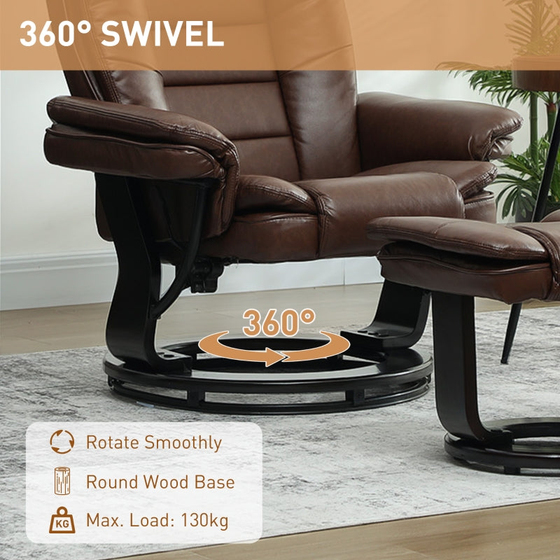 Reclining Chair and Footstool 135° Faux Leather Brown