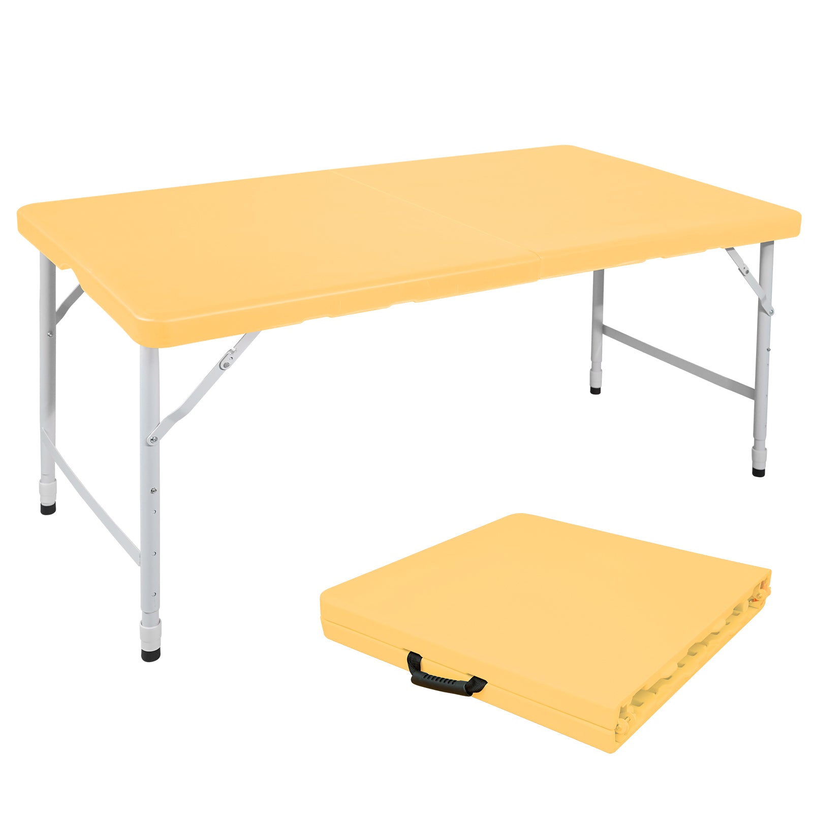 Portable Heavy Duty Folding Table, Adjustable Height, Multi-Functional, Light Yellow