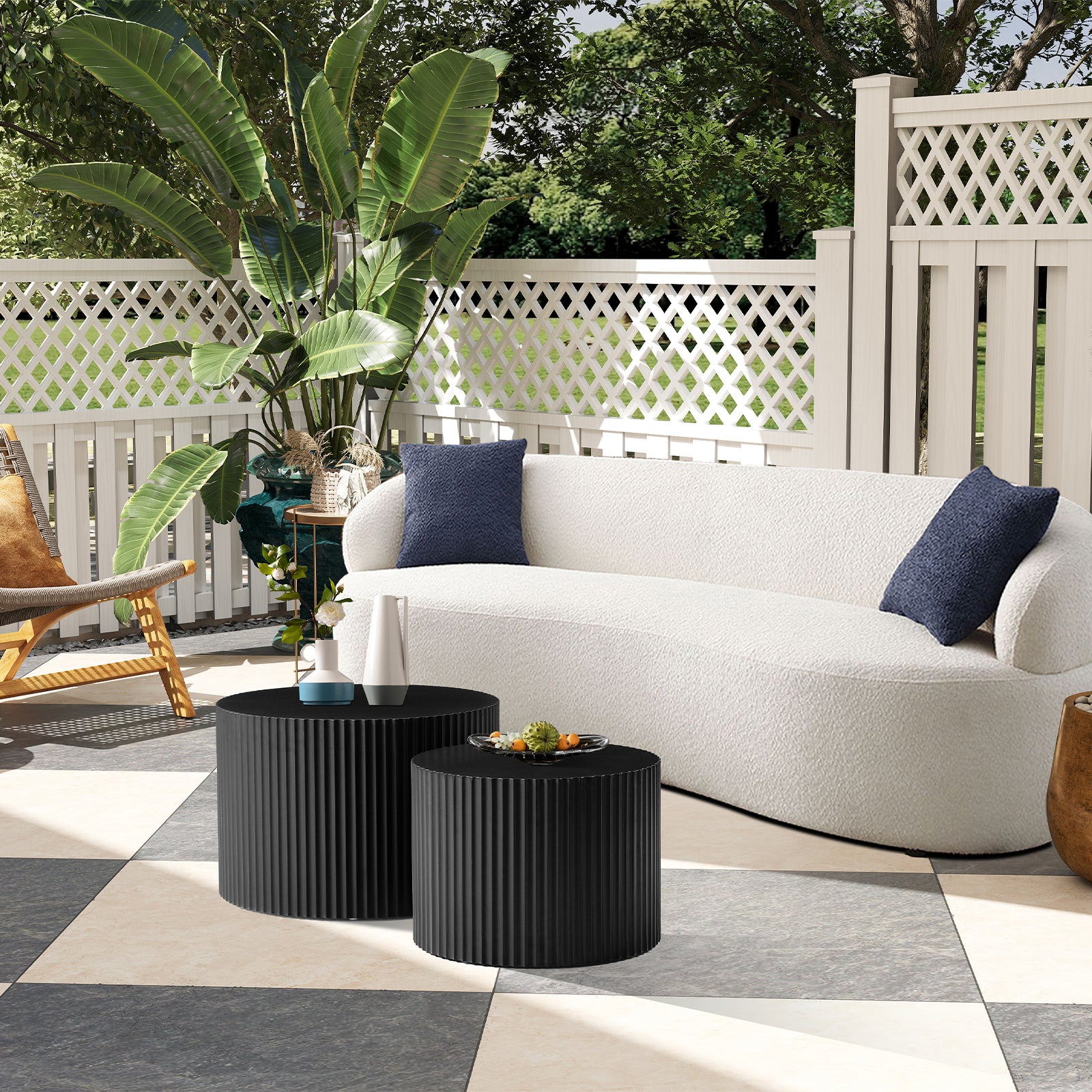 Side Table Set 2-Piece Nesting Wavy Edge 60x40/48x35 - Black Matte