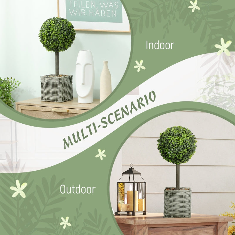 Set of 2 Artificial Boxwood Topiary Balls, 50cm Faux Plants for Decor, Green