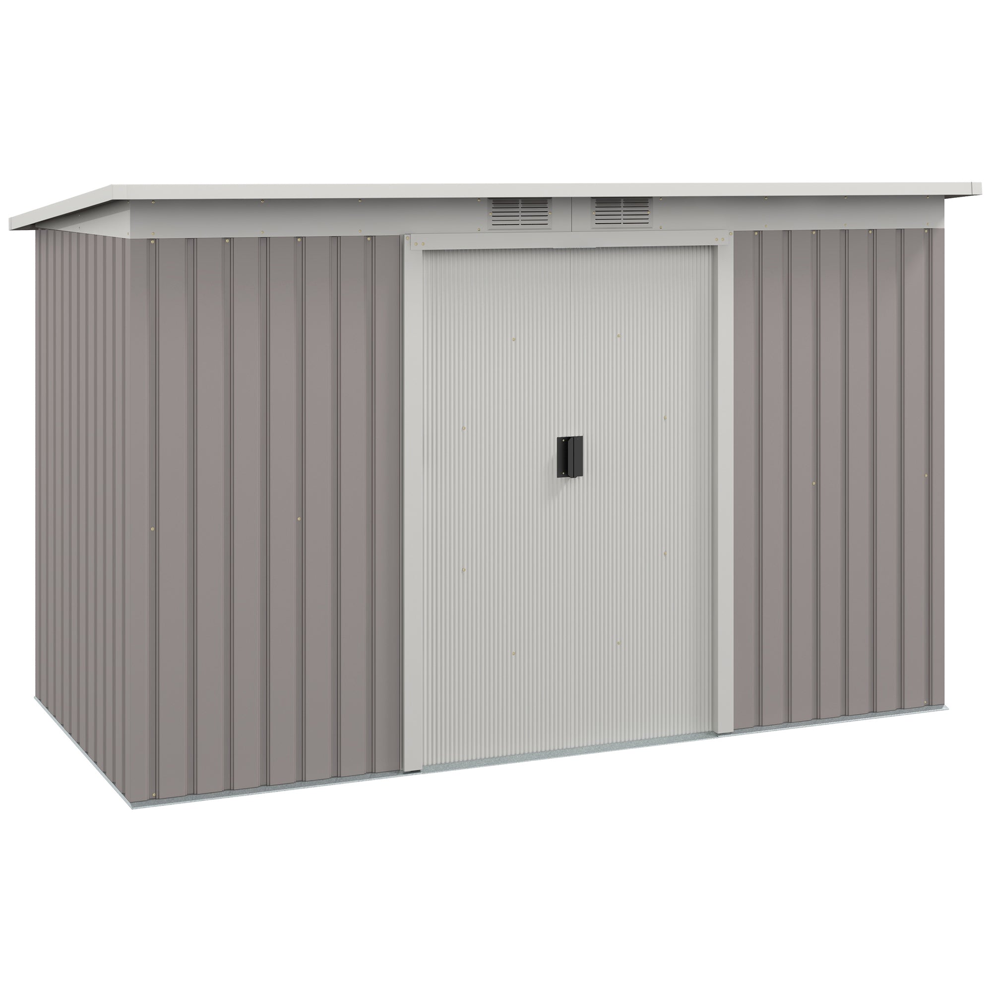 Corrugated Garden Metal Storage Shed Outdoor Equipment Tool Box - Light Grey
