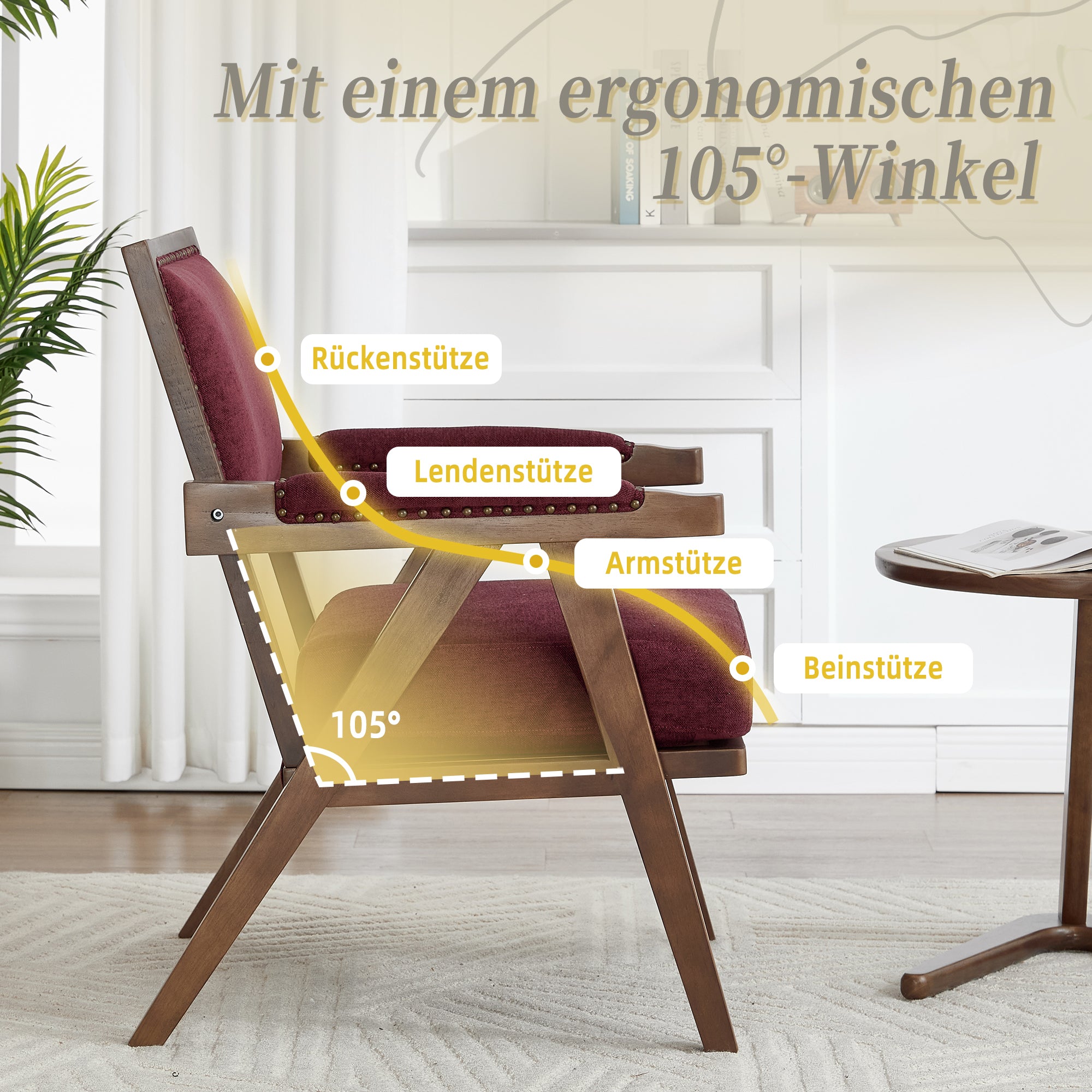 Mid-century Lounge Chair, Single Armchair Upholstered Wooden Frame, Fabric