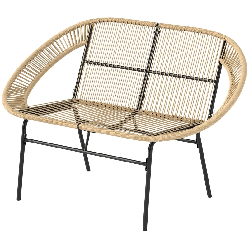 2-seater Garden Bench, Weatherproof Rattan Weave, Polyrattan Khaki