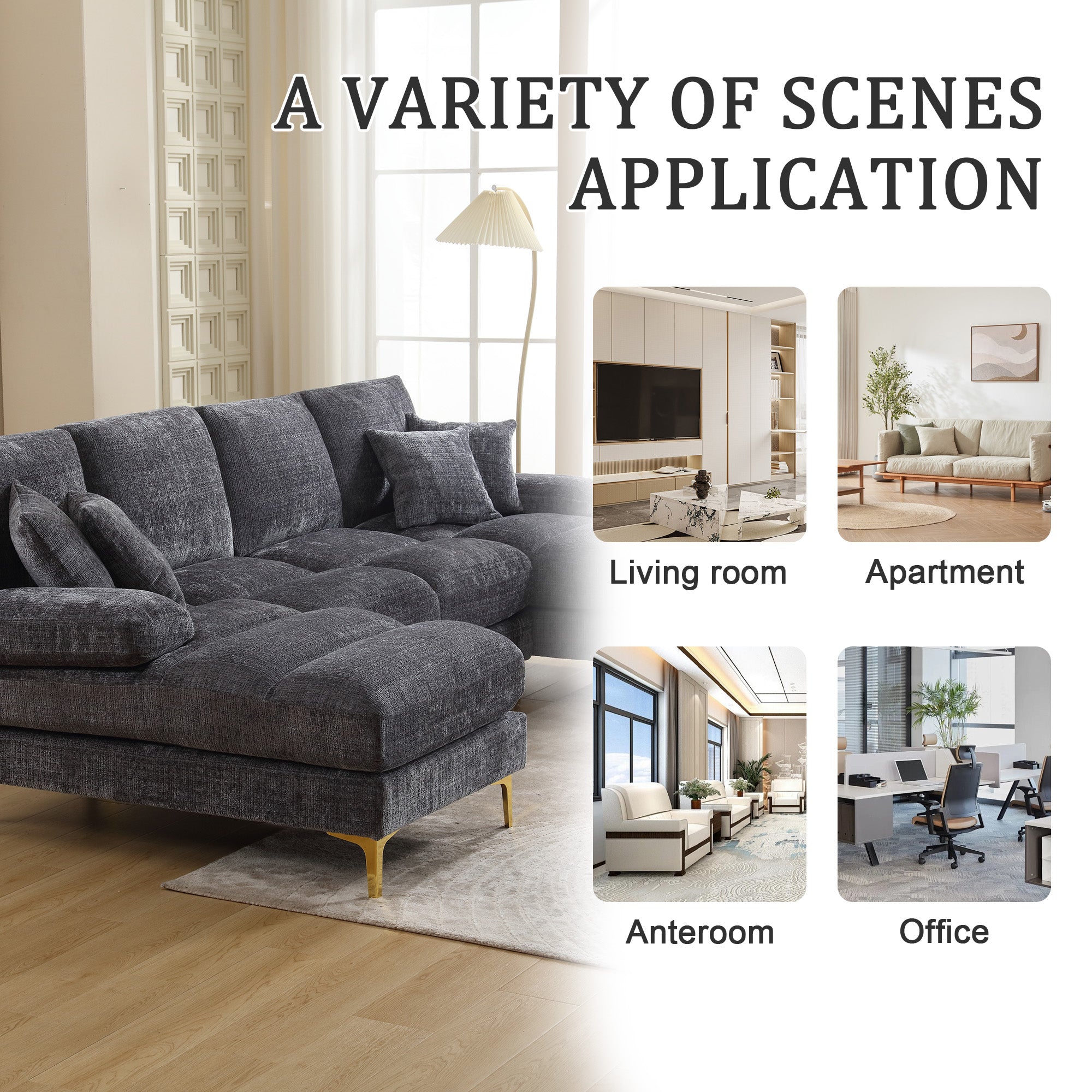 Sectional Couches by GOMYWAY, Modular U-Shaped with Double Chaise, Chenille Fabric