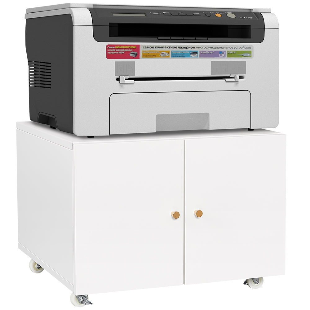 Metal Printer Stand - Mobile Storage, Adjustable Shelf, File Cabinet - White