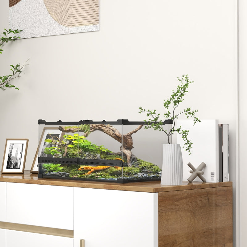 Glass Terrarium for Reptiles, Raised Waterproof Base, Button Lock, Glass