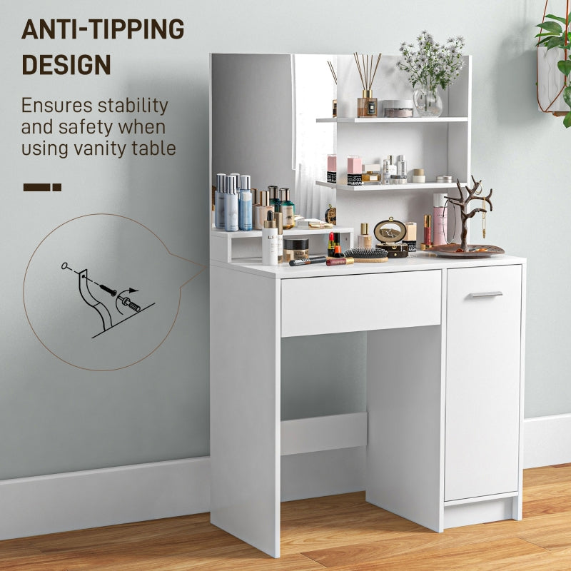 Dressing Table and Stool Set with Storage - White